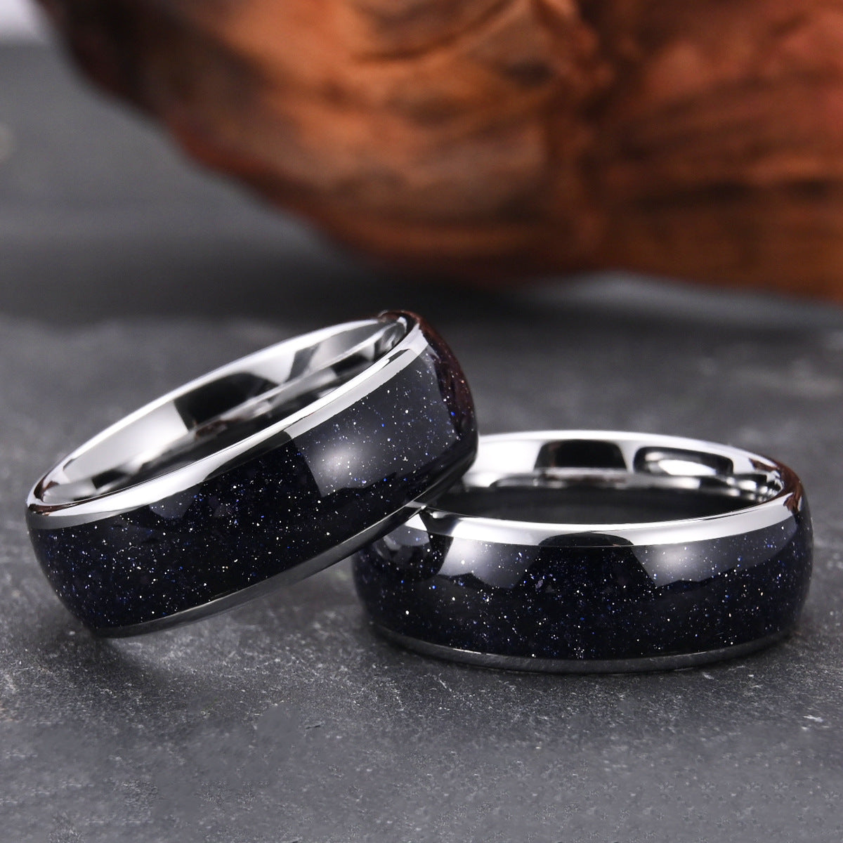 8mm Blue Sandstone Star Tungsten Wedding Band for Men - Durable & Hypoallergenic Ring for Grooms, Anniversaries, and Special Occasions