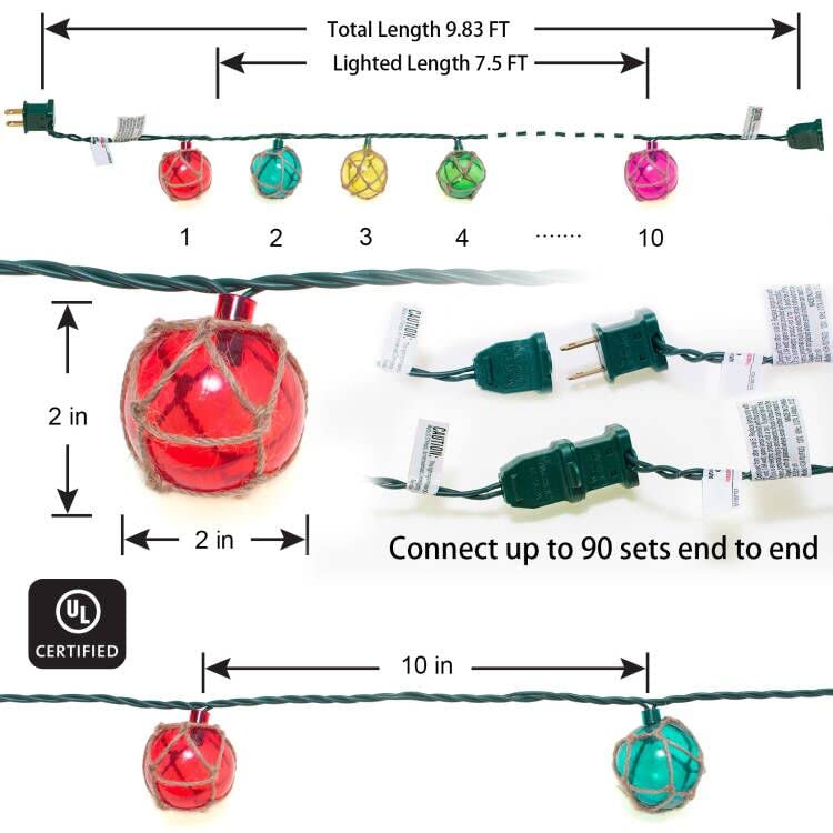 10 LED Tiki Nautical String Lights - Waterproof Plug-in Buoy Lights for Coastal Beach Decor, Perfect for Lanai, Bedroom, Patio & Outdoor Spaces | Ideal for Tiki Bars, Beach Weddings & Summer Parties