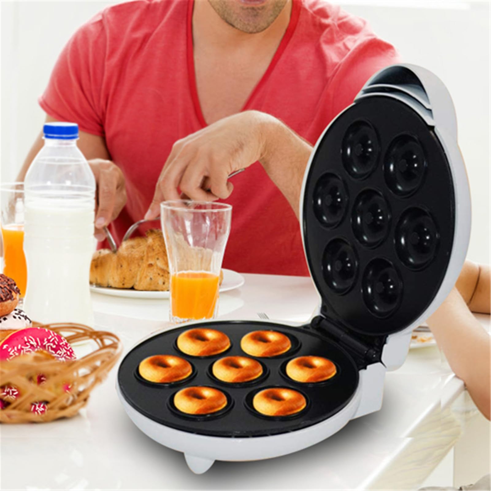 Mini Donut Maker Machine - Non-Stick Electric Doughnut Pan for Home Baking, Portable Donut Maker with Non-Slip Feet & Heat Dissipation Holes - Perfect for Breakfast, Snacks, Parties & Kids Dessert Making