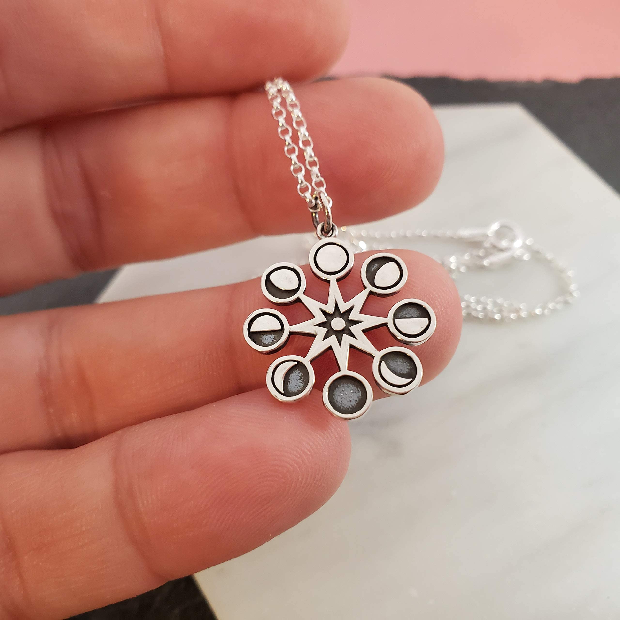 Moon Phases Charm Necklace - Dainty Sterling Silver Jewelry for Women, Elegant Celestial Pendant Necklace - Perfect Gift for Birthday, Anniversary & Everyday Wear