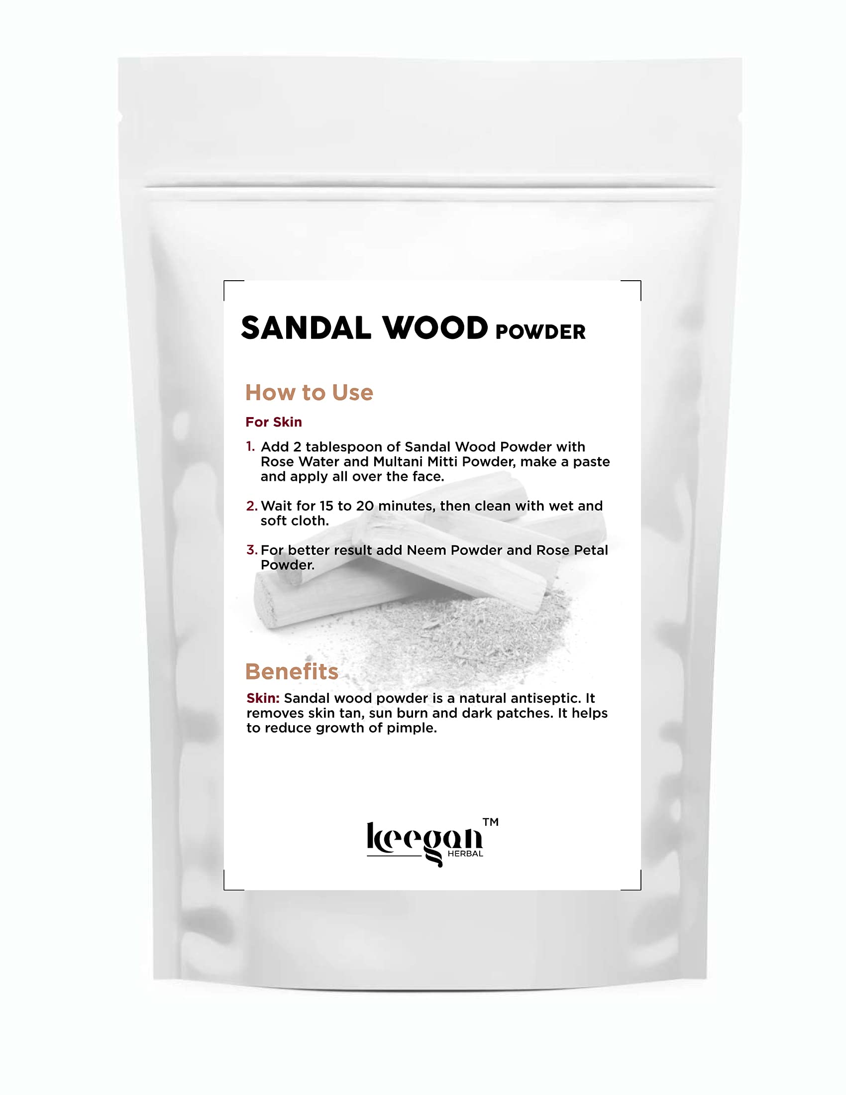 Keegan Herbal Natural & Pure Sandalwood Powder 100g | Chandan Powder for Face & Skin Care | Organic Beauty Treatment for Glowing Skin & Aromatherapy