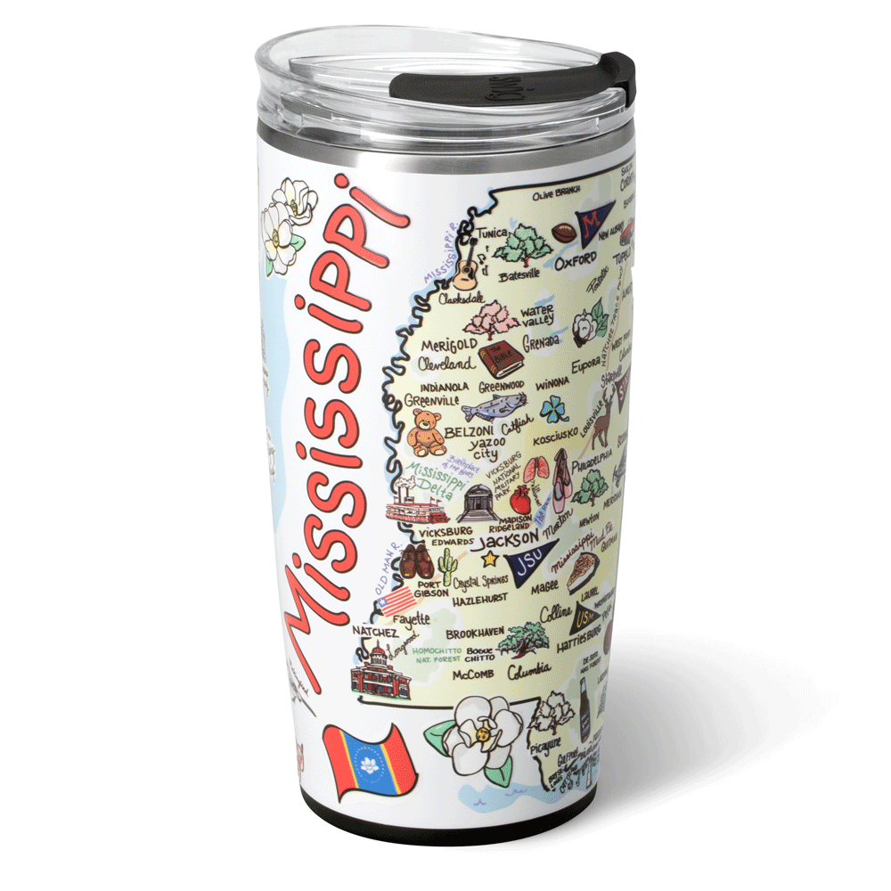 22oz Mississippi Tumbler - Insulated Stainless Steel Water Bottle with Lid & Straw - Perfect for Travel, Gym & Outdoor Activities