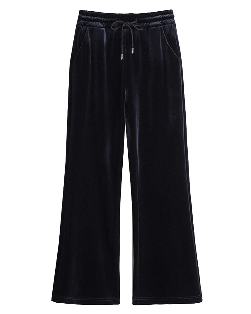 SCOFEEL Women's Wide Leg Velvet Pants - High Waist Comfort Fit Velour Lounge Pants with Drawstring for Casual Wear & Home Relaxation