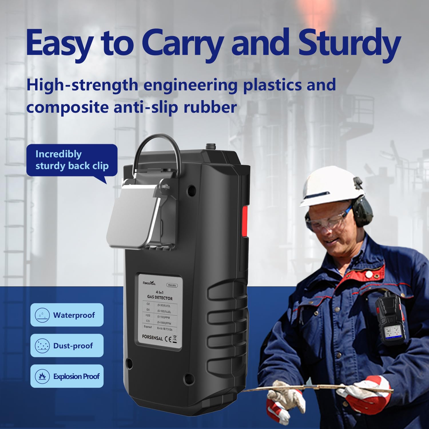 Portable 4-in-1 Gas Detector with Pump - CO, EX, O2, H2S Monitor | 3000mAh Rechargeable Battery & Calibration Kit | LCD Display with Clip | Ideal for Sewer Gas Detection, Industrial Safety & Confined Space Monitoring