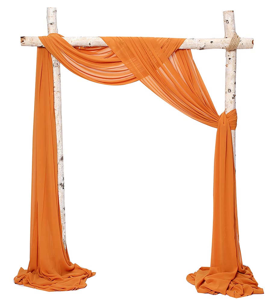 SHERWAY 2 Panels Chiffon Wedding Arch Drapes - Orange Sheer Fabric Curtains for Wedding Ceremony Backdrop, Party Decor, Reception Swag (27