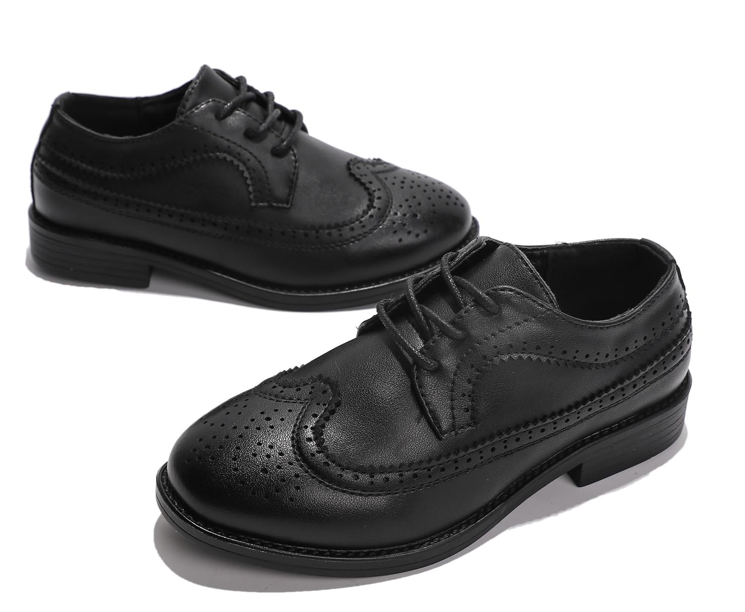 kkdom Boys & Girls Oxford Dress Shoes - Leather Wingtip Lace-Up Formal Shoes for School, Wedding & Special Occasions