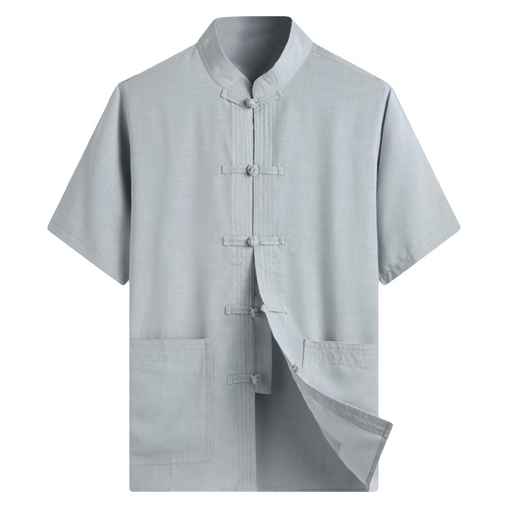 ZooBoo Traditional Chinese Tang Suit Kung Fu Shirt for Men | Breathable Short Sleeve Cotton Top | Perfect for Martial Arts, Cultural Events & Asian Theme Parties
