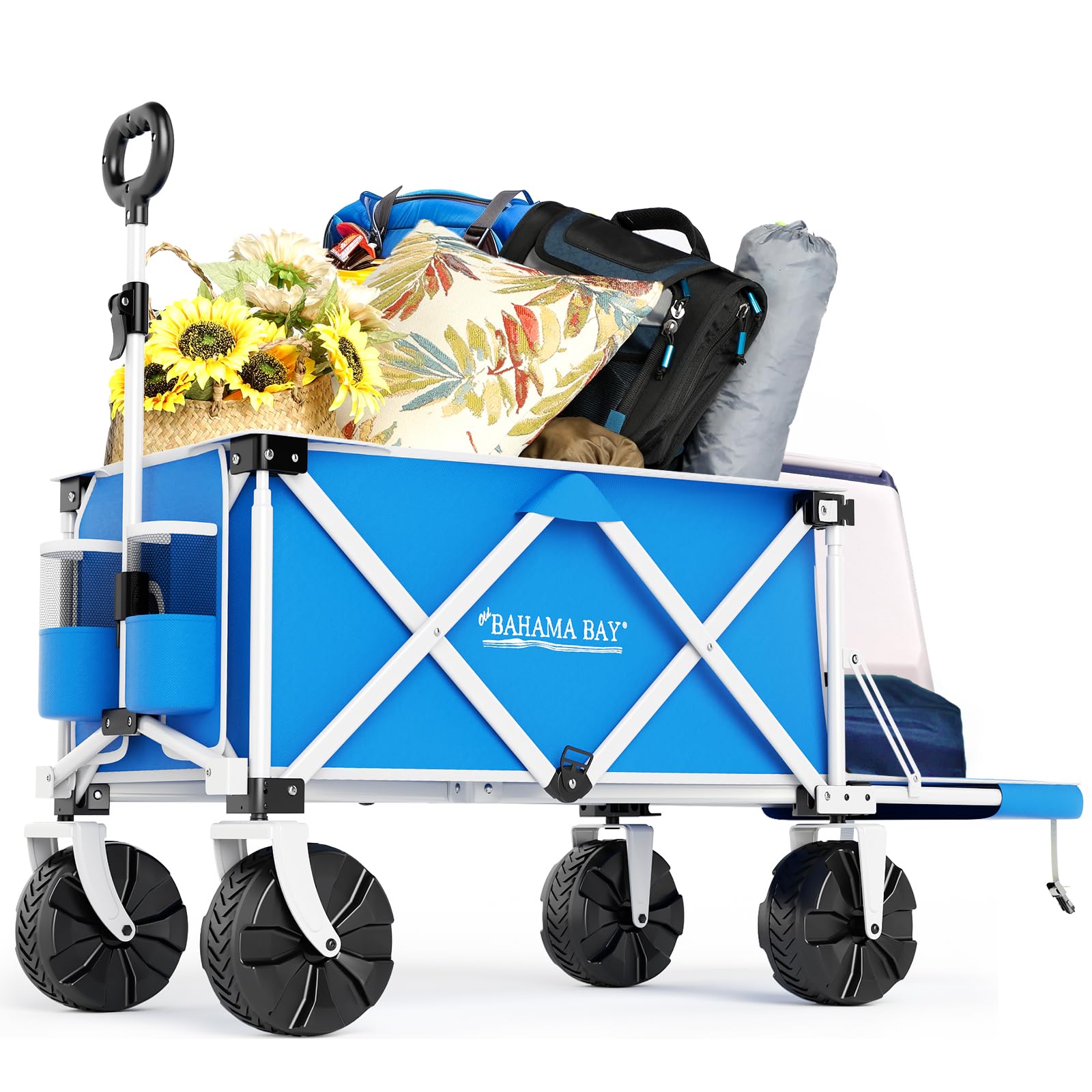 50 Inch Extra Long Heavy Duty Beach Wagon with Large Sand Wheels - Collapsible Folding Utility Cart for Camping, Gardening, Pets & Outdoor Activities - Perfect for Beach Trips, Picnics, Tailgating & Park Adventures