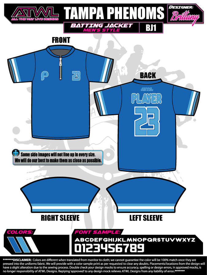 Tampa Phenoms Baseball Batting Jacket - Lightweight & Breathable for Training & Games - Perfect for Baseball Practice, Coaching, and Team Uniforms
