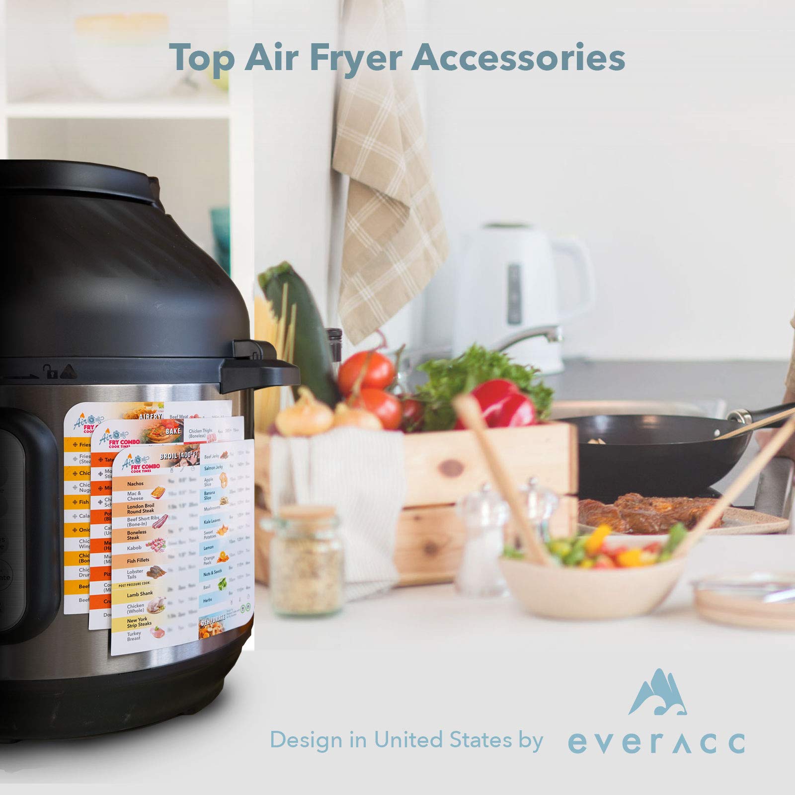 Air Fryer Magnetic Cheat Sheet Set - Cooking Times Chart & Quick Reference Guide for Instant Pot Duo Crisp & Air Fryer Ovens | Essential Kitchen Accessories for Healthy Frying (White)
