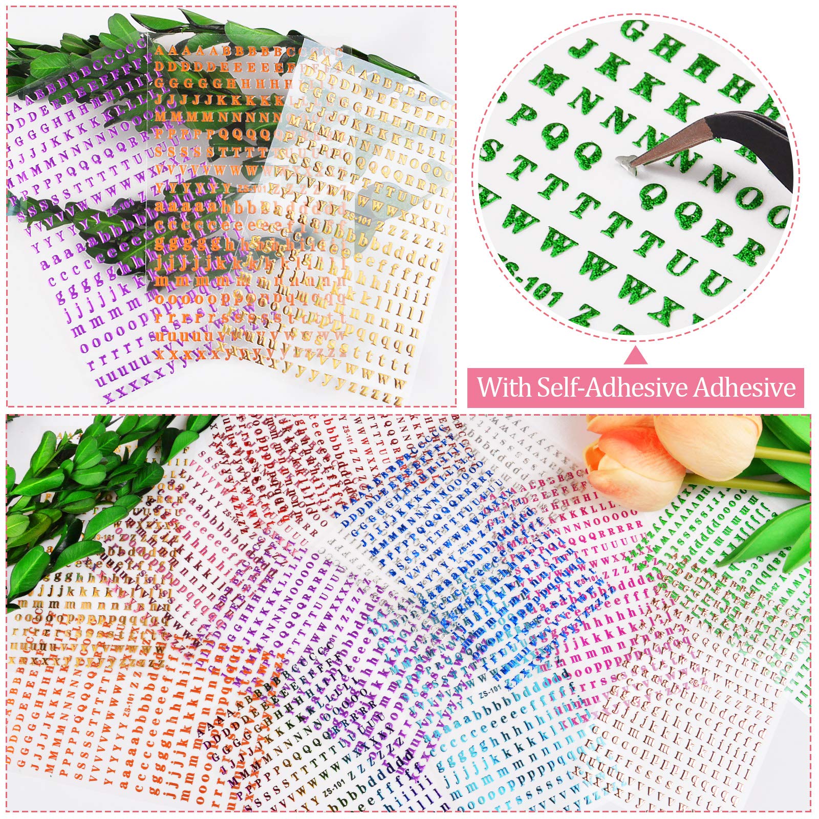 EBANKU 12 Sheets Holographic Alphabet Nail Stickers - Small 3D Laser Letter Nail Decals for Nail Art | Self-Adhesive Nail Decor for Parties, Weddings & DIY Manicures