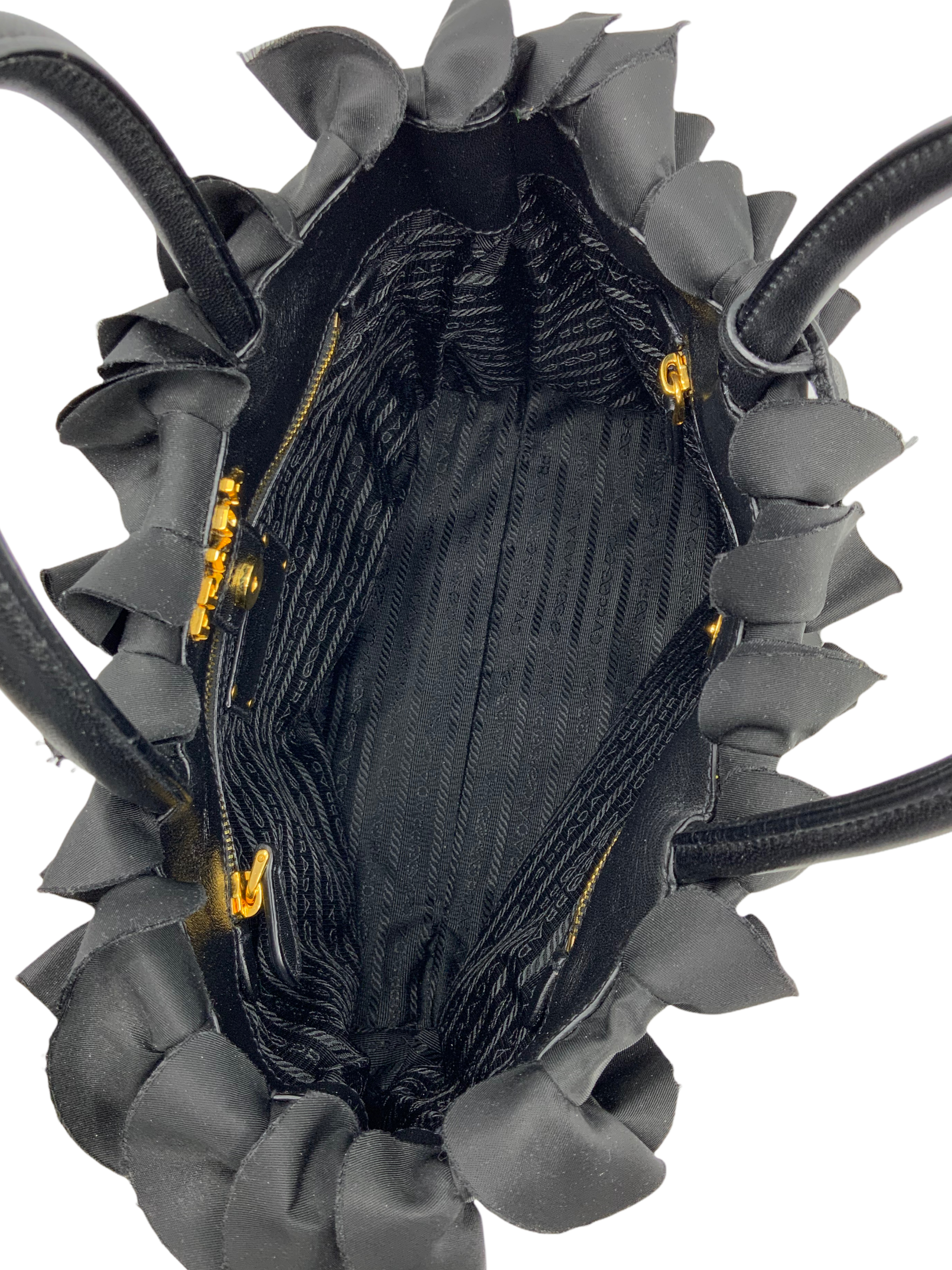 Prada Tessuto Nylon Ruffle Tote Bag for Women - Luxury Designer Handbag for Work, Travel & Everyday Use