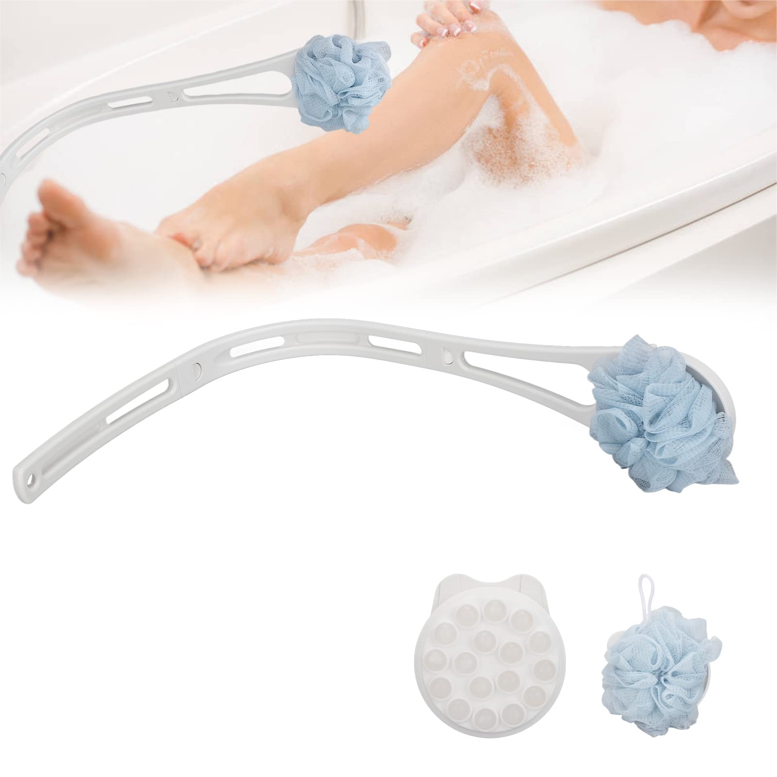 3-in-1 Back Bath Brush with Long Handle - Exfoliating & Cleansing Shower Brush for Adults & Kids - Perfect for Hard-to-Reach Areas & Spa-Like Experience at Home