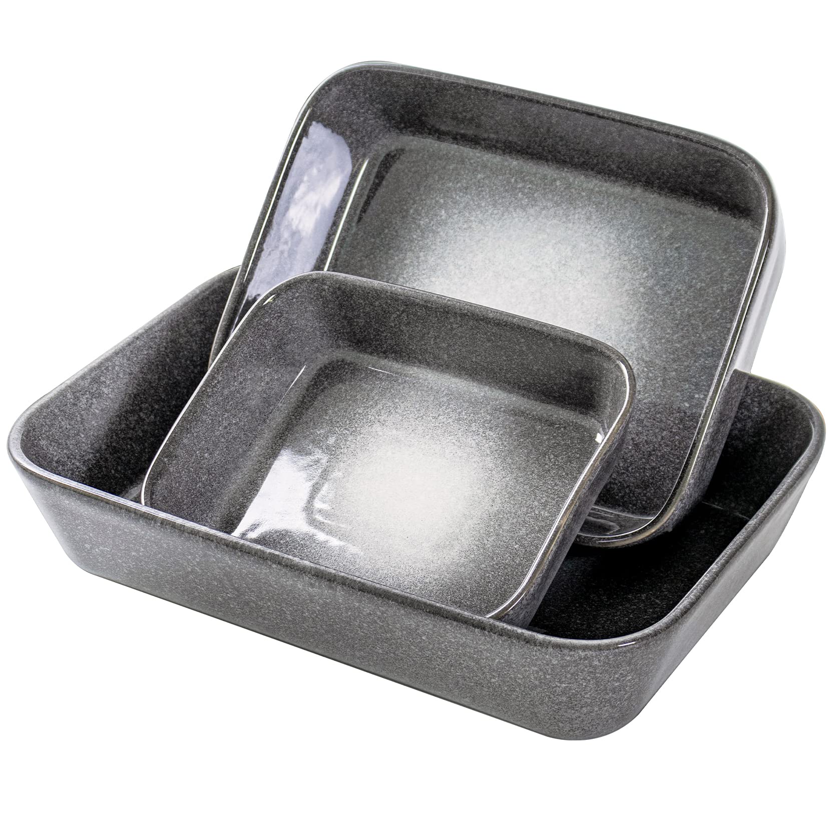 UNICASA 9x13 Inch Ceramic Casserole Dish Set of 3 - Oven Safe Baking Pans for Lasagna, Cakes & Dinner | Durable Bakeware for Cooking, Banquets & Family Meals (Gray)