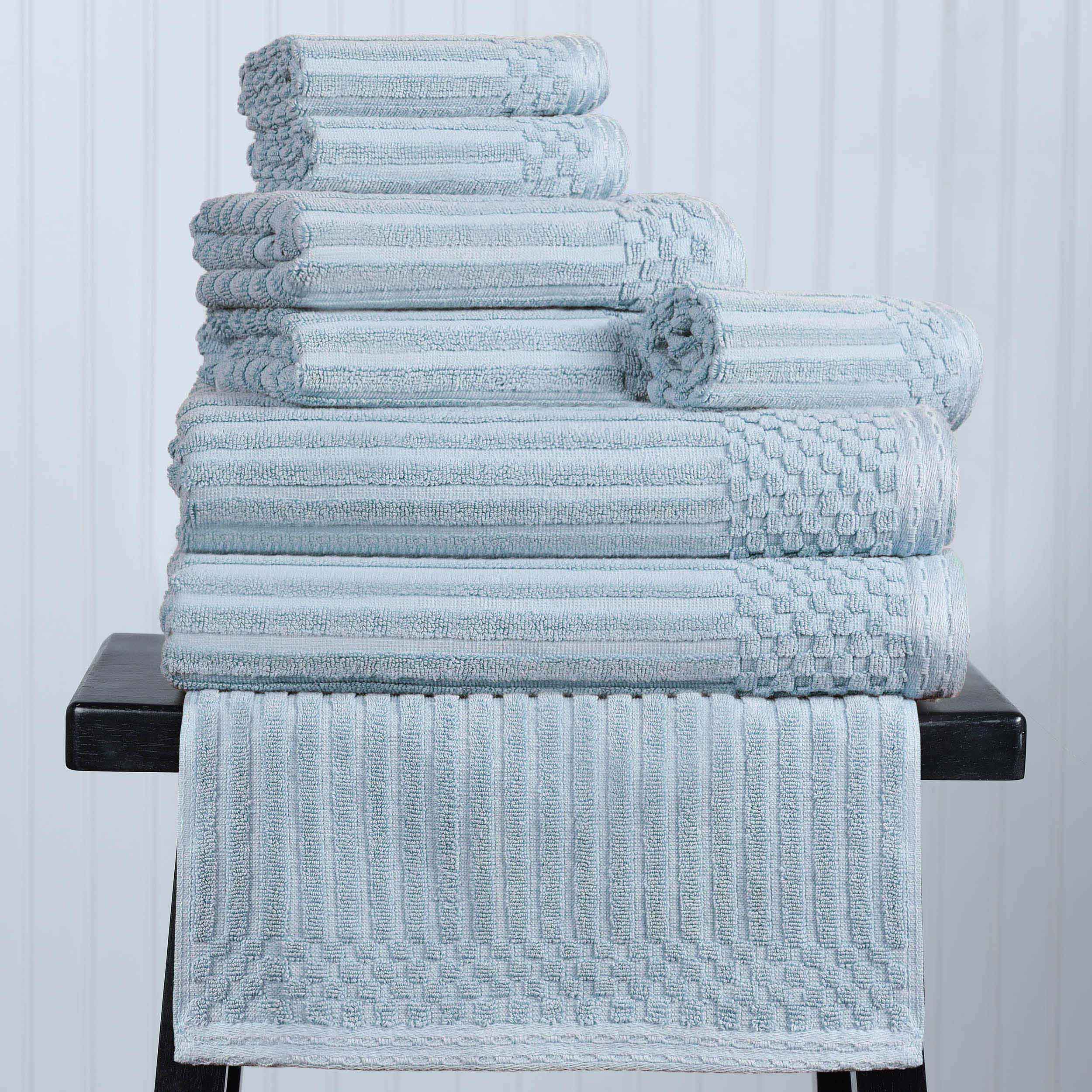 Premium 8-Piece Cotton Ribbed Towel Set - Soft, Absorbent & Medium Weight Bath Towels for Spa, Gym & Luxury Home Use