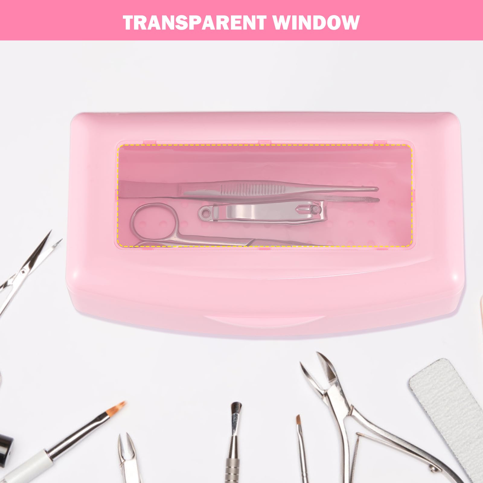 Professional Nail Tool Sterilizer Box - Plastic UV Sterilization Tray & Storage Organizer for Tweezers, Eyelash Extensions Tools, Nail Implements - Perfect for Salons, Spas & Home Use (Pink)