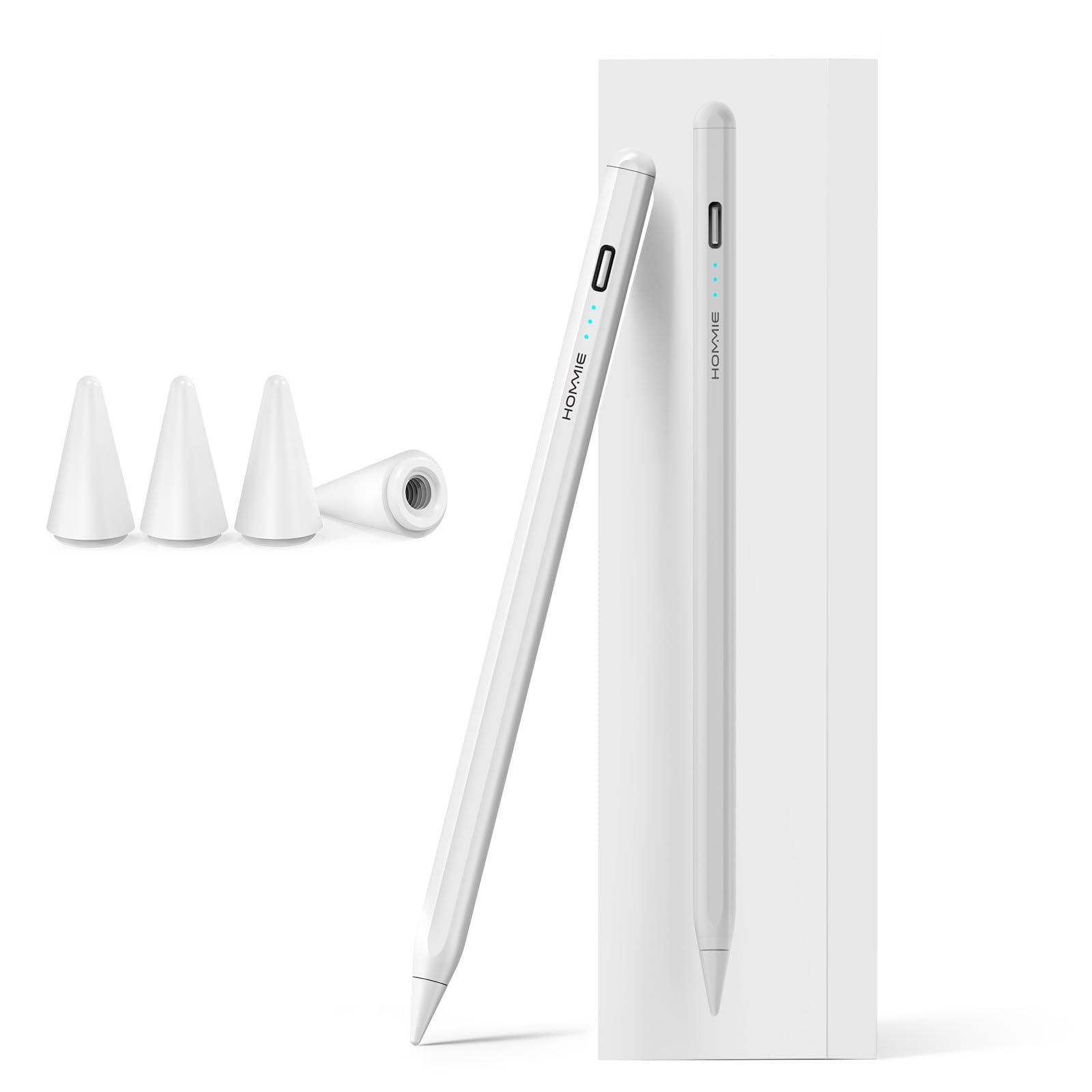 Hommie Stylus Pen for Apple iPad 2018-2024, iPad Pencil with 3 LED Indicators, 5-Min Fast Charging, Magnetic Attachment, Palm Rejection - Compatible with iPad 6/7/8/9/10, iPad Pro 12.9''/11''/13