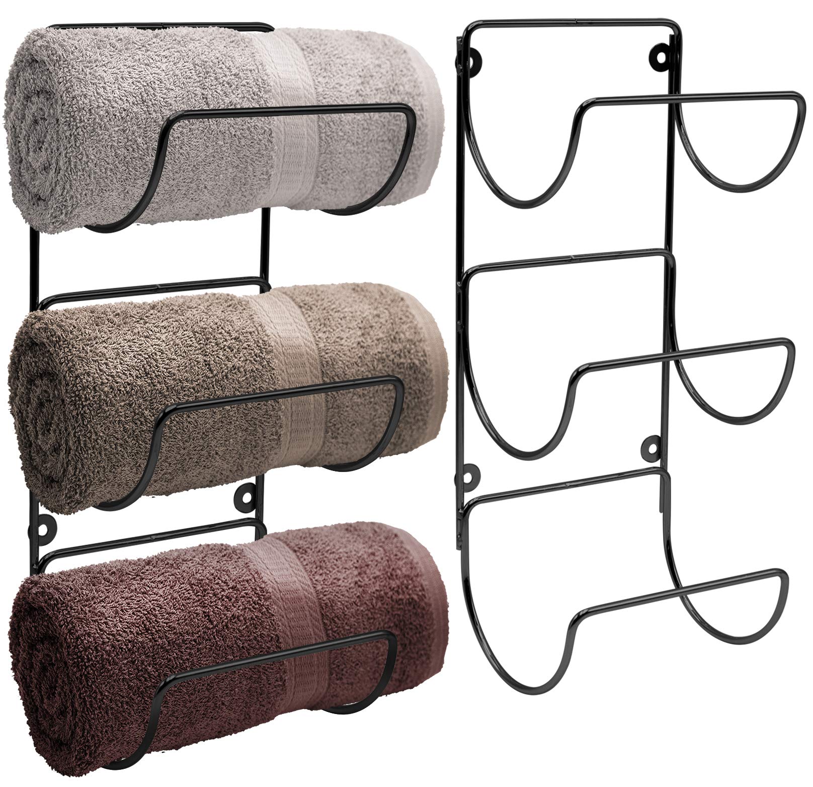 Sorbus 6-Tier Wall Mounted Towel Rack - Space Saving Bathroom Organizer for Rolled Towels, Washcloths & Linens - Black Hanging Shelf for Bathroom, Spa, Salon - Perfect for Small Spaces & Clutter-Free Storage