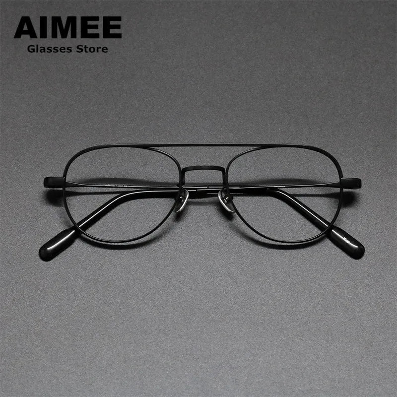 Aimee Unisex Full Rim Oval Double Bridge Titanium Eyeglasses 8040 - Lightweight Durable Frame for Reading, Work & Fashion (Silver/Gold/Black) - Perfect for Office, School & Everyday Wear