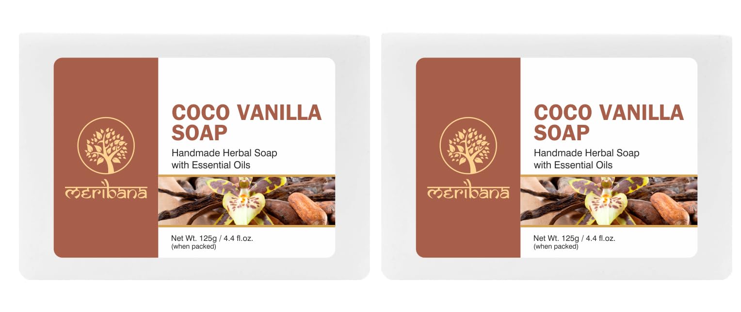 MeriBana Handmade Coco Vanilla Soap (2 x 4.4 oz) - Natural Moisturizing Bar Soap for Dry Skin, Vegan & Cruelty-Free - Perfect for Shower, Bath & Gift Giving