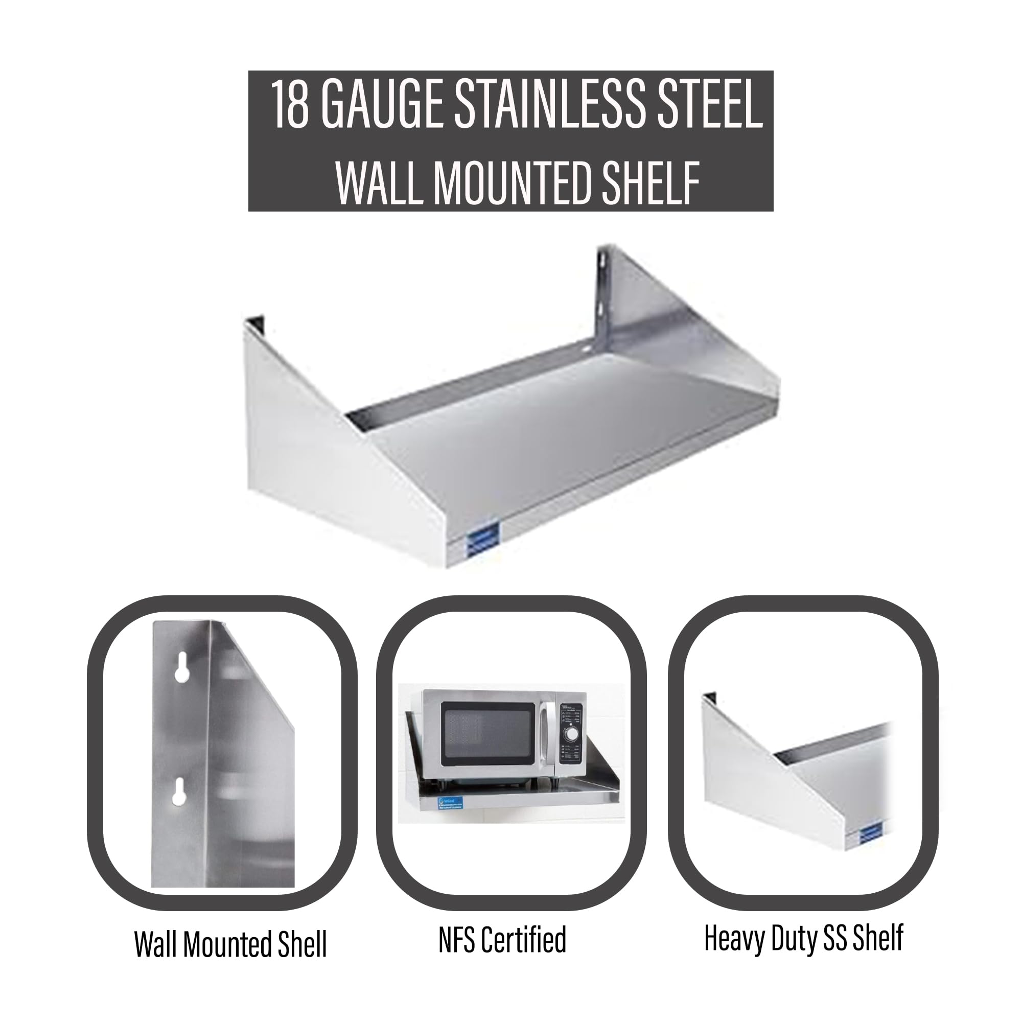 Premium Stainless Steel Wall Shelf with Side Guards - NSF Certified Commercial Metal Shelving (24
