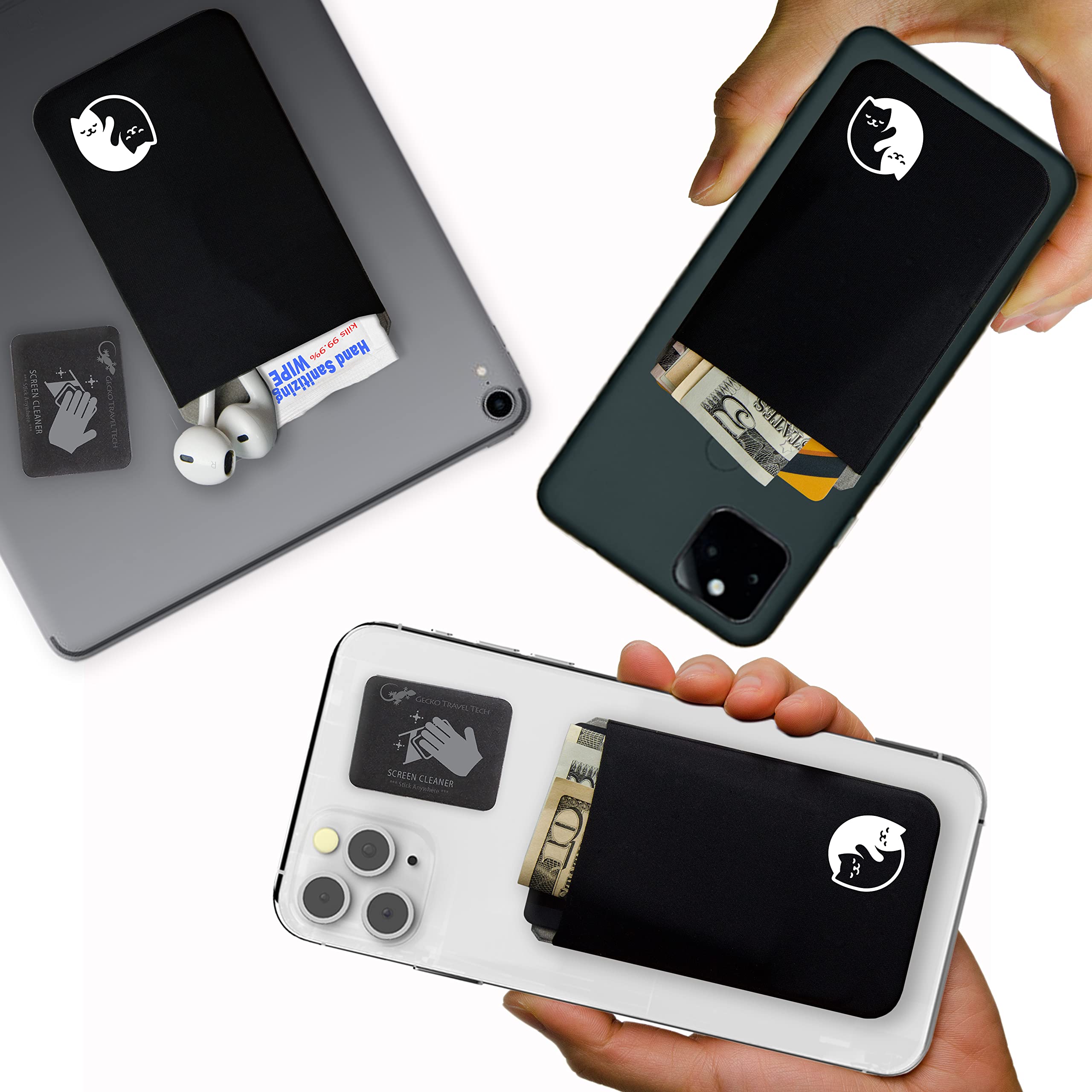 Gecko Stick-On Phone Wallet - Slim Adhesive Card Holder for iPhone & Android - Secure Lycra Pocket for Credit Cards, Cash & ID - Perfect for Gym, Travel & Everyday Use