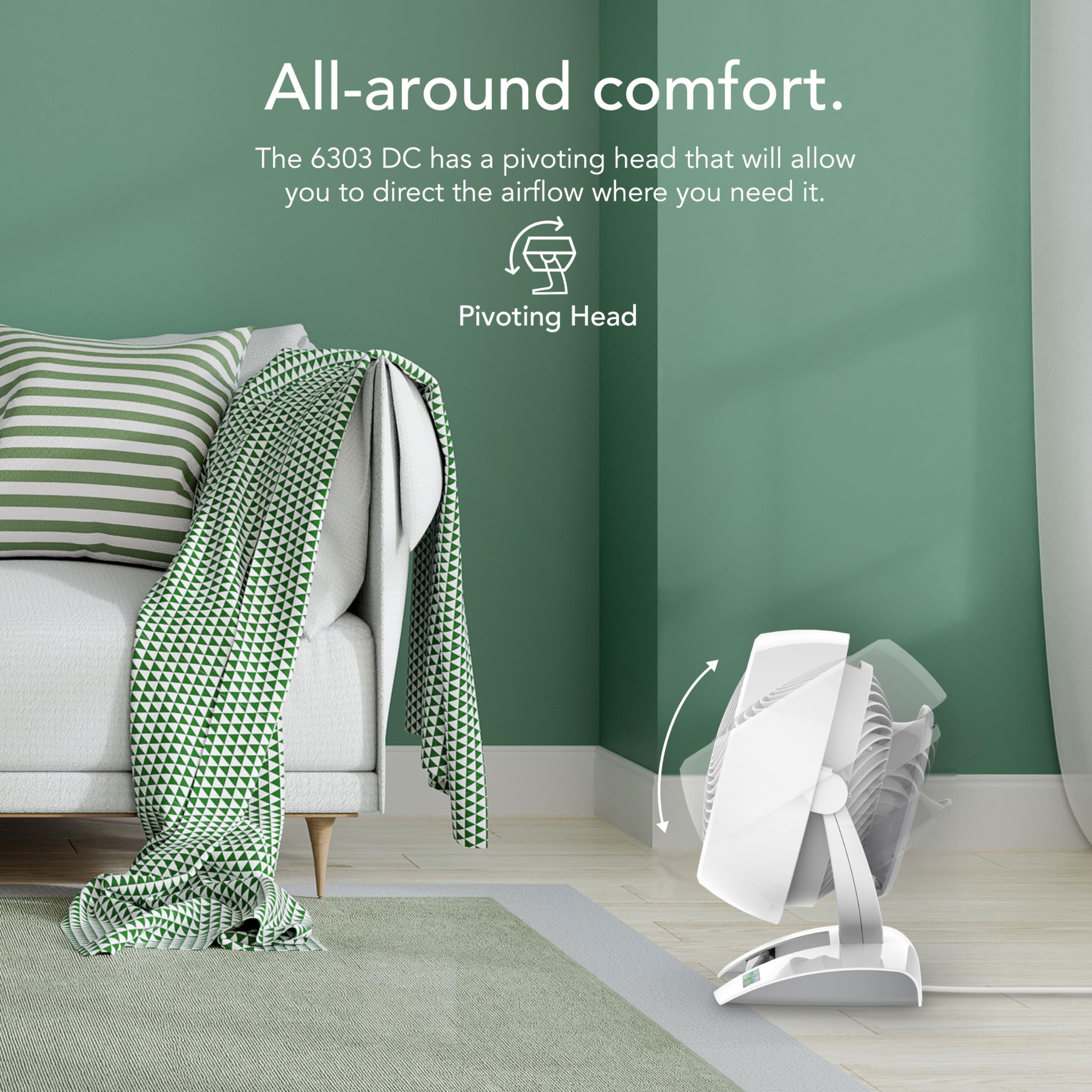 Vornado 6303DC Energy Smart Medium Air Circulator Fan with 3-Speed Control, White - Quiet Cooling for Home, Office & Bedroom - Energy Efficient Air Circulation for Year-Round Comfort