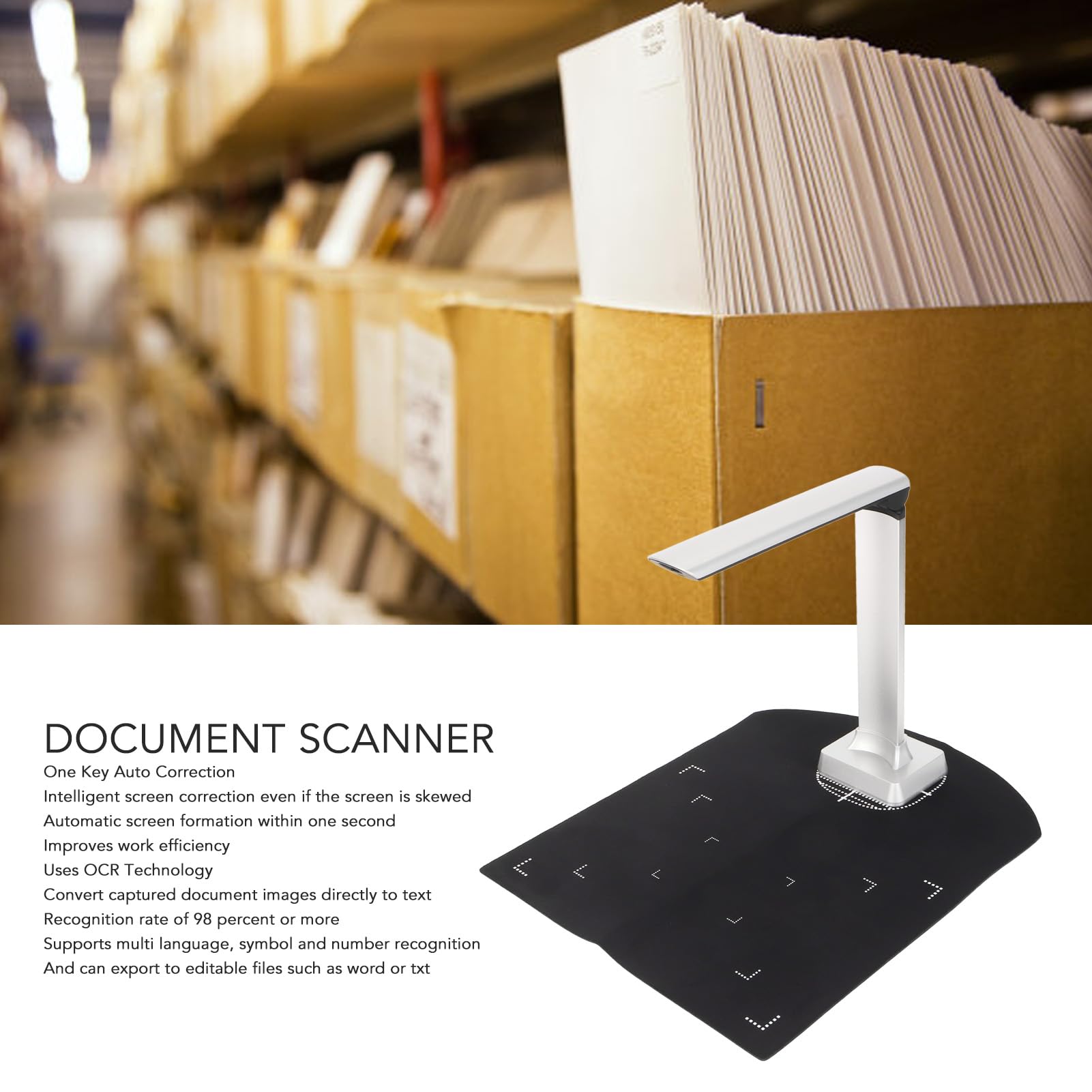 Portable USB Document Scanner - 12MP 3840x2880 High Resolution, A4 Size Capture, Auto Correction & OCR Recognition for Windows - Perfect for Home Office, Business Document Digitizing and Online Teaching Projection