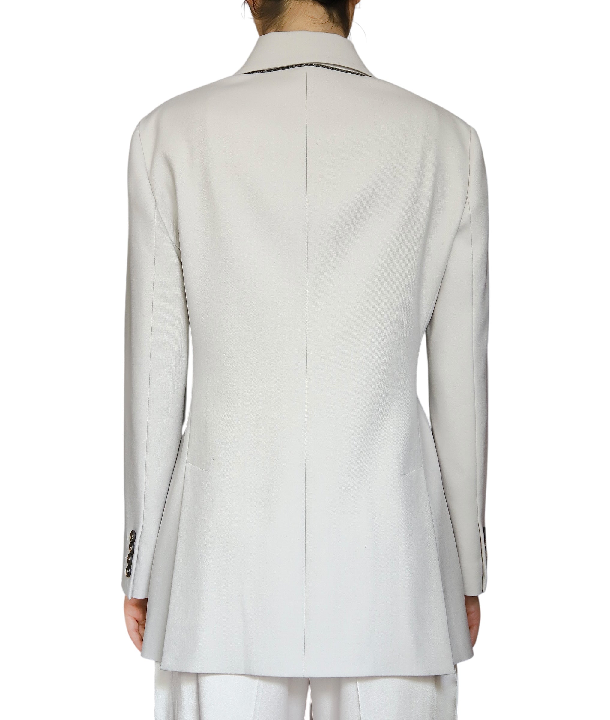 Brunello Cucinelli Ivory Wool Blend Blazer for Women | Italian Luxury Jacket | Size IT 44 / US 8 | Perfect for Business Meetings & Formal Events