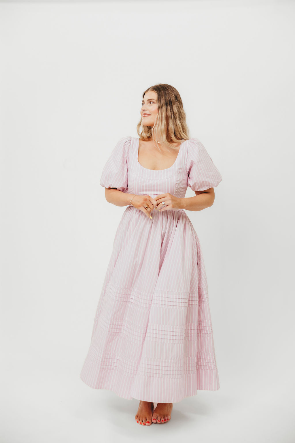 Abby 100% Cotton Midi Dress in Pink | Women's Floral Summer Dress | Perfect for Beach Vacations, Brunch Dates & Casual Outings