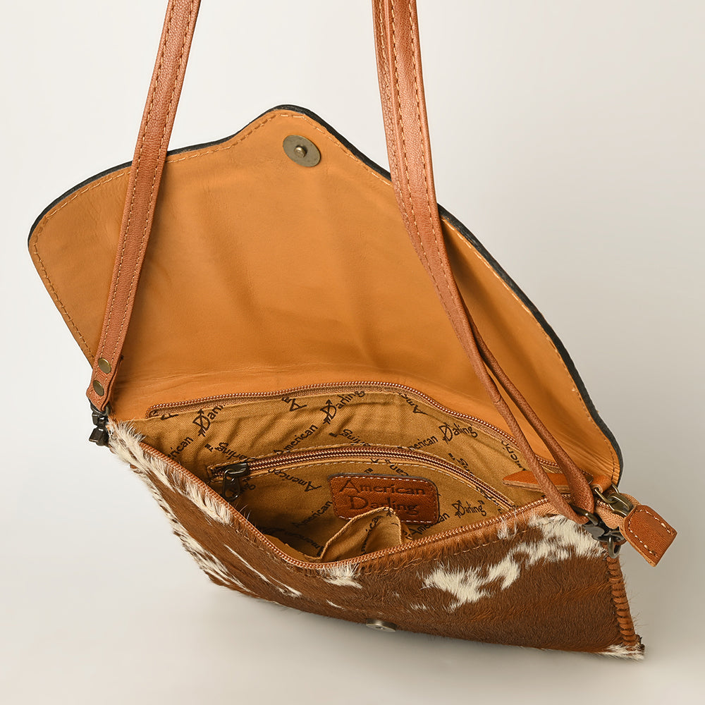 Genuine Leather Women's Western Handbag - American Darling Hand-Tooled Hair-On Cowhide Purse for Casual & Evening Use