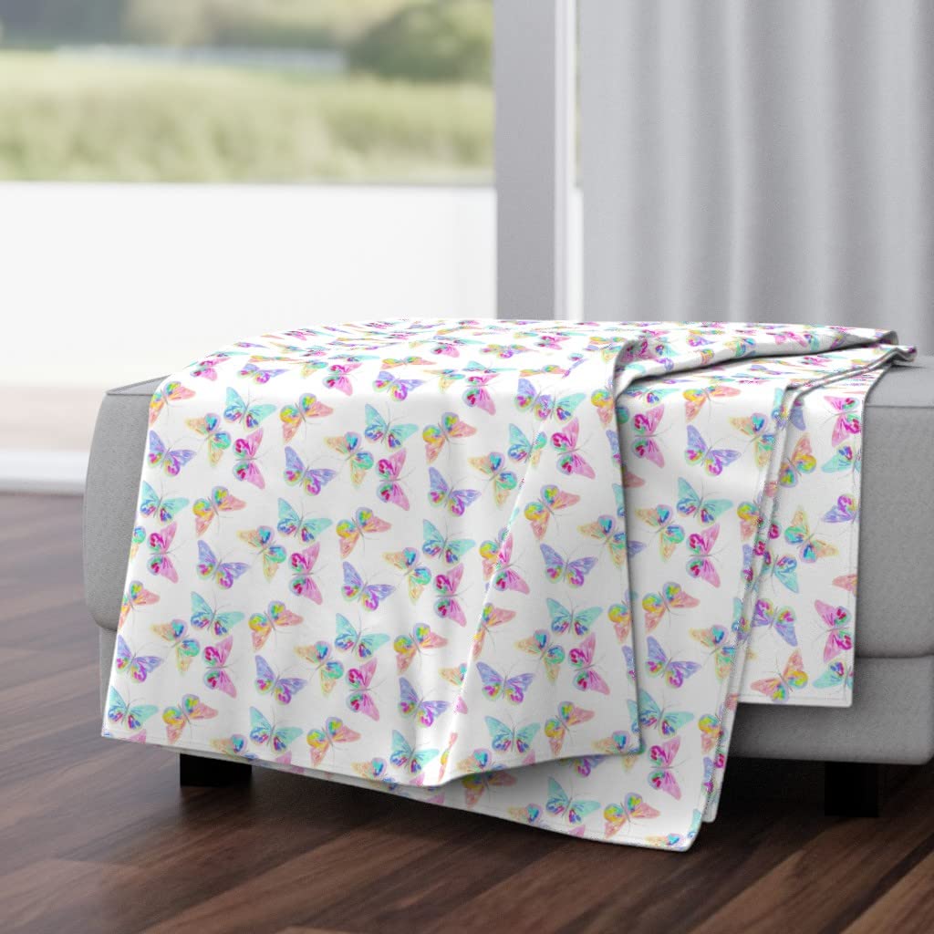 Soft Plush Minky Throw Blanket 50x70 Inches - Butterfly Garden Rainbow Print Cozy Blanket for Bed, Sofa & Nursery | Spring Colorful Design for Women, Kids & Home Decor