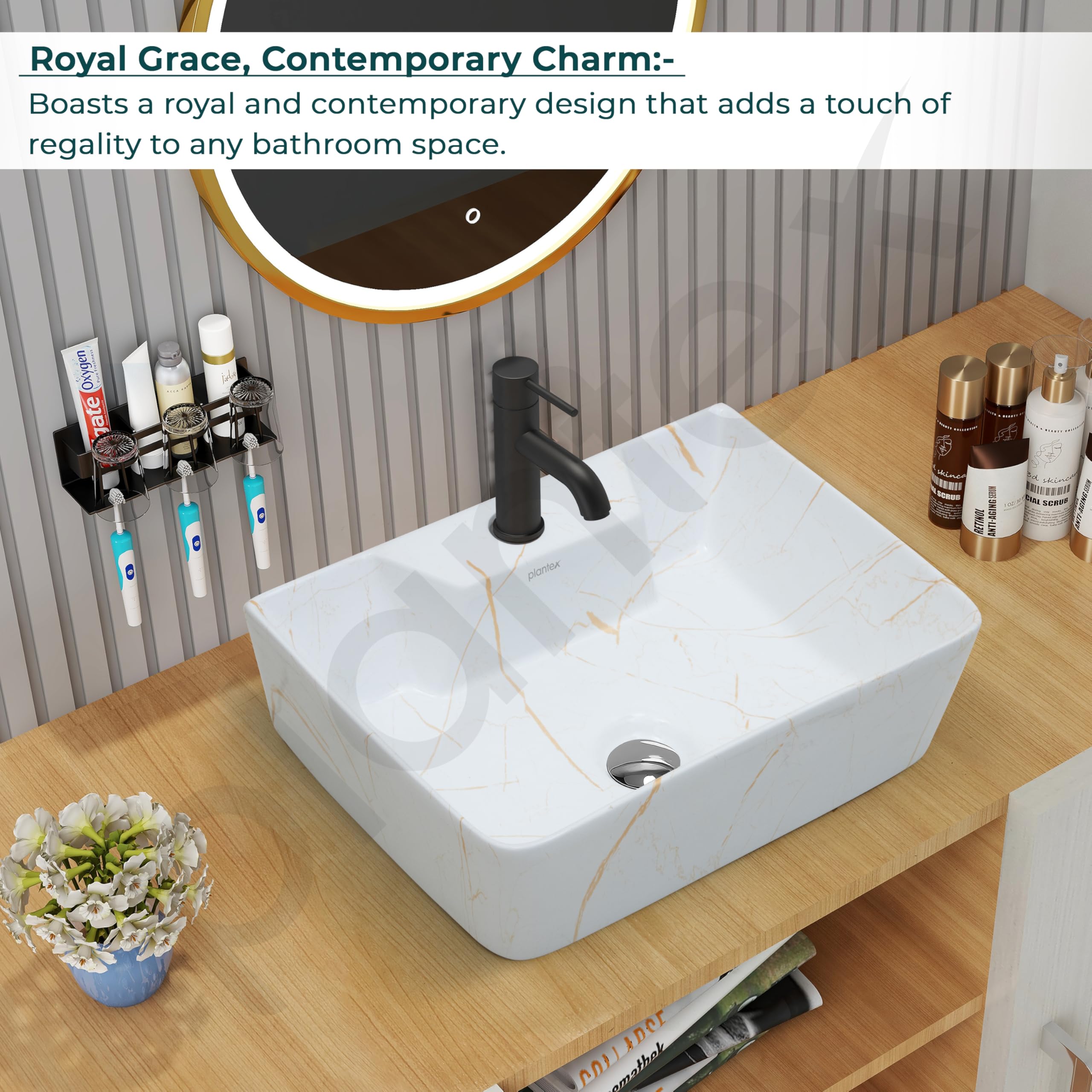 Designer Ceramic Wash Basin for Bathroom & Office - 16x12x5 Inch