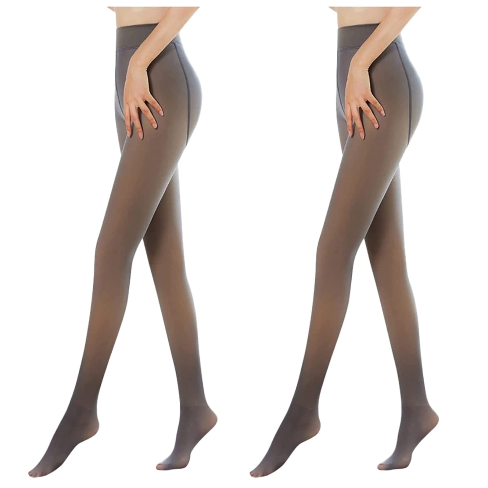 Nevera Women 2PCS High Waist Fleece Lined Leggings - Thin Skin Tone Foot Socks, Nudie Tights for Winter Warmth, Yoga, Workout & Daily Wear
