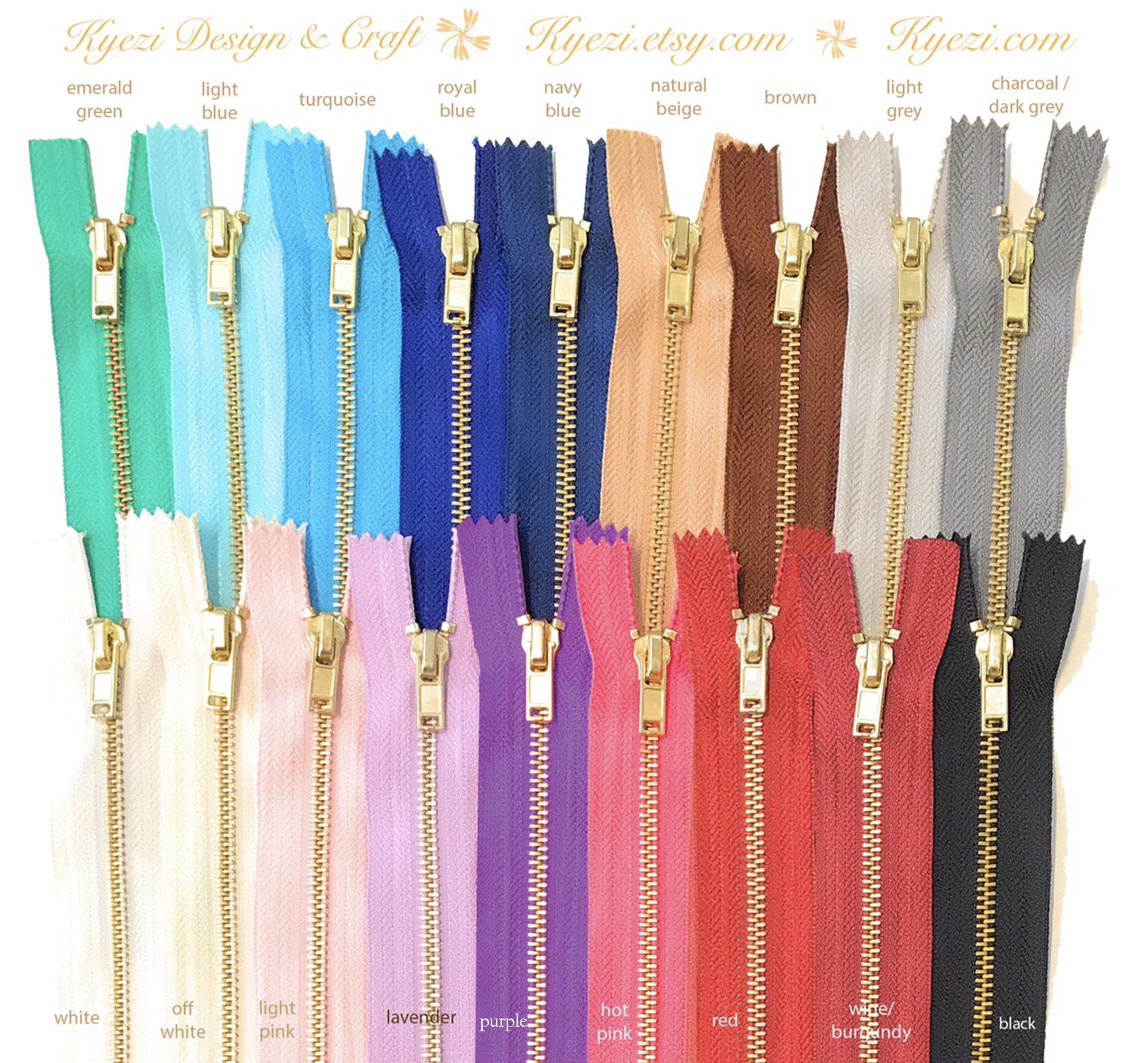 10-Pack Brass Gold Metal Teeth Zippers - Kyezi Design & Craft for DIY Projects (5 Inch, Purple) - Perfect for Handbags, Jackets & Fashion Accessories