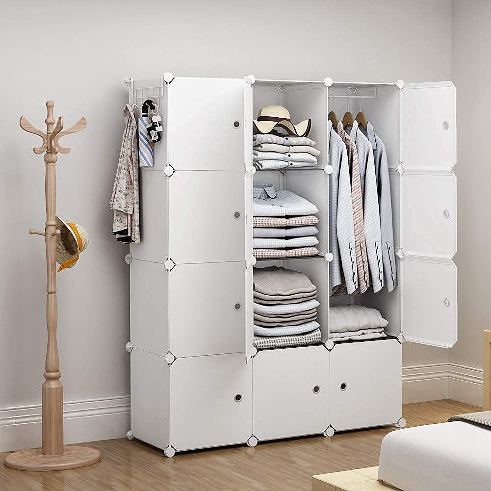 Portable Wardrobe Closet Organizer - 3x4 Tier Storage Cube Shelf for Bedroom, Closet & Pantry | White Space-Saving Cabinet (42x14x56 Inches) | Perfect for Small Spaces, Dorm Rooms & Apartment Organization