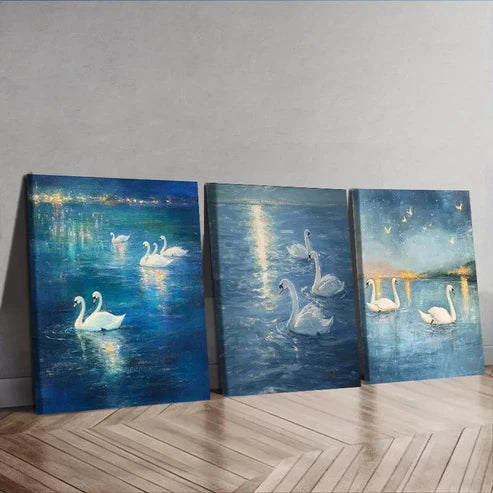 3-Piece Swan Wall Art Set - Framed Canvas Prints 60x90cm - High Quality Australian Made Waterfowl Decor - Ready to Hang for Living Room, Bedroom or Office