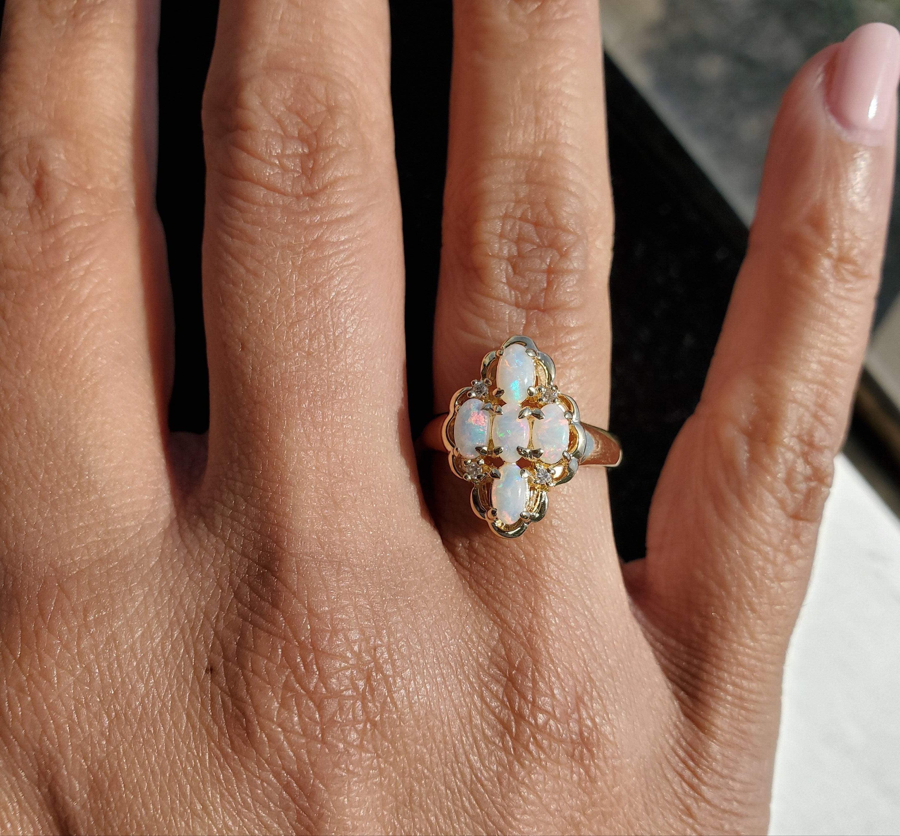 Exquisite Opal Cluster Diamond Ring for Women - Elegant Handmade Jewelry Gift for Engagement, Wedding & Anniversary - Perfect for Special Occasions & Everyday Wear