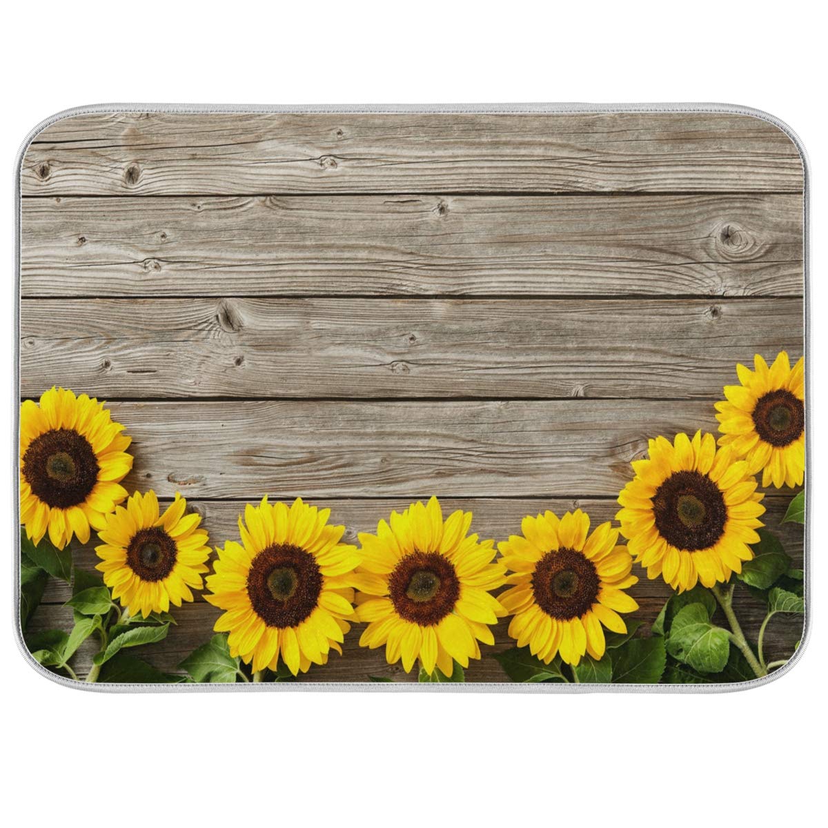 Sunflower Dish Drying Mat - Absorbent Microfiber Kitchen Pad 24x18