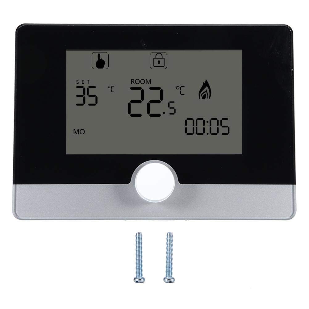 Wireless Programmable Digital Thermostat with Large LCD Screen - Smart Temperature Controller for Wall-Hung Boiler Heating System (Black) | Perfect for Home, Office & Smart HVAC Control