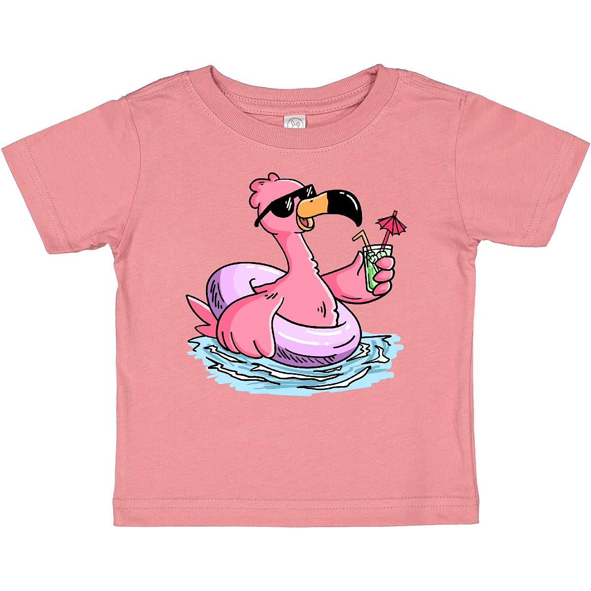 Funny Flamingo with Sunglasses Pool Float & Drink Baby T-Shirt | Cute Summer Beach Outfit for Toddlers | Perfect for Pool Parties, Beach Vacations & Summer Photoshoots