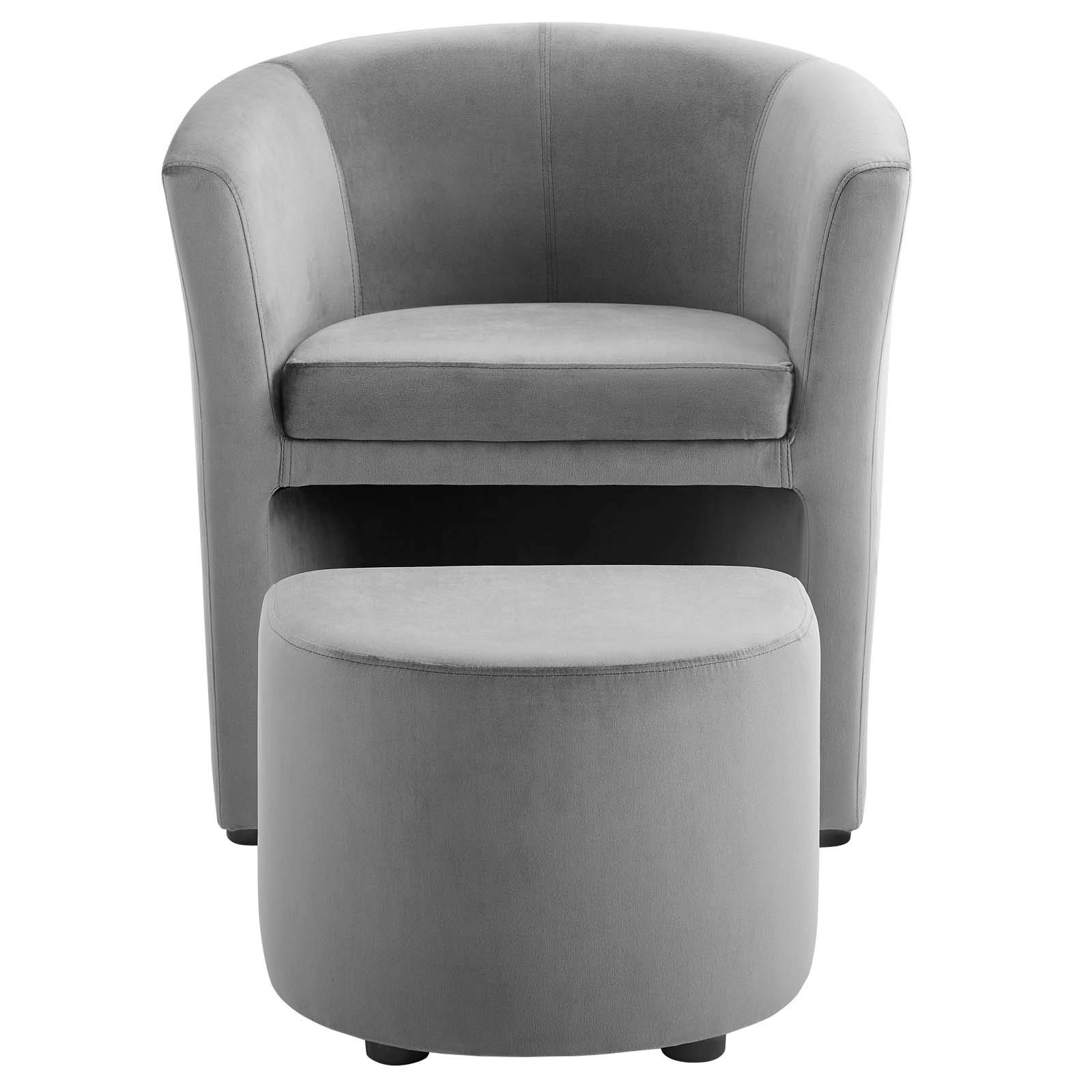 Modern Velvet Accent Chair with Ottoman - Gray Living Room Lounge Lobby Armchair for Home Decor | Perfect for Reading Nook, Bedroom Sitting Area & Office Waiting Room