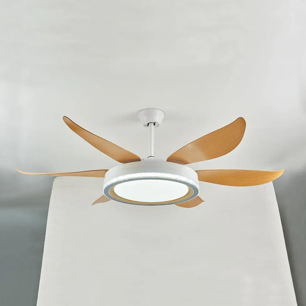 Wood Grain Blades White Ceiling Fan with Light - Modern Home Cooling & Lighting for Living Room, Bedroom, and Office
