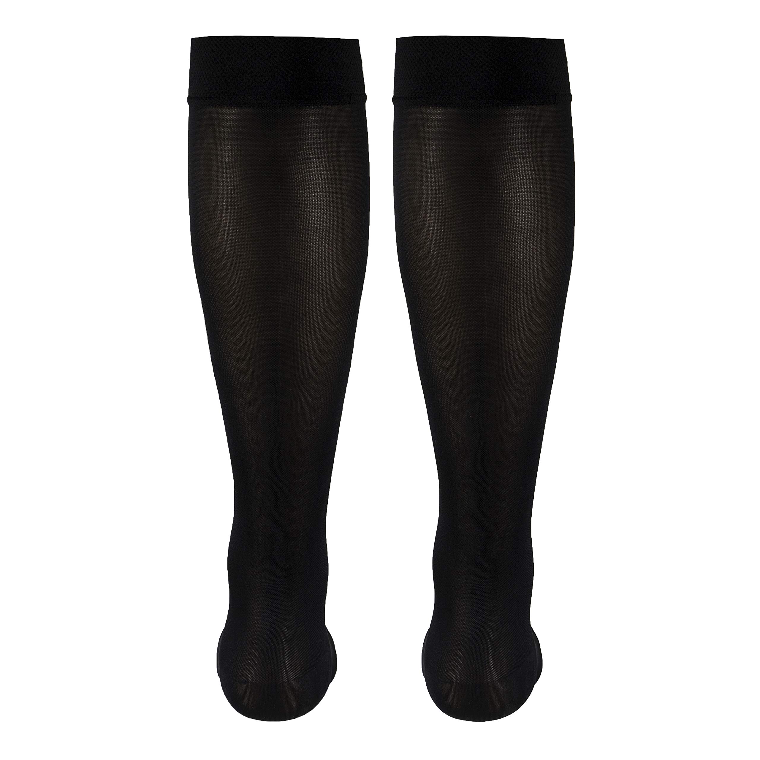 Truform Women's Knee High Compression Stockings 15-20 mmHg - Open Toe Opaque Black Medium - Medical Support Socks for Varicose Veins, Circulation & Travel