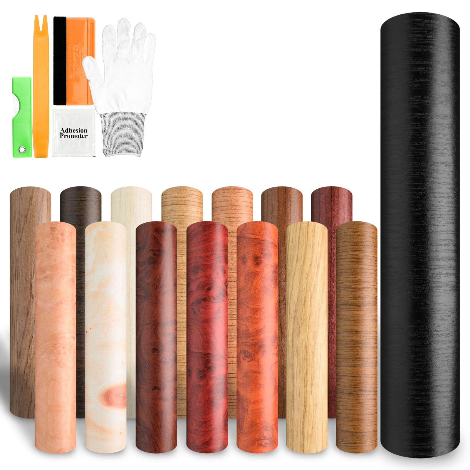 Premium Black Wood Grain Vinyl Wrap - Self-Adhesive Contact Paper Roll for Furniture, Cabinets & Walls - 60
