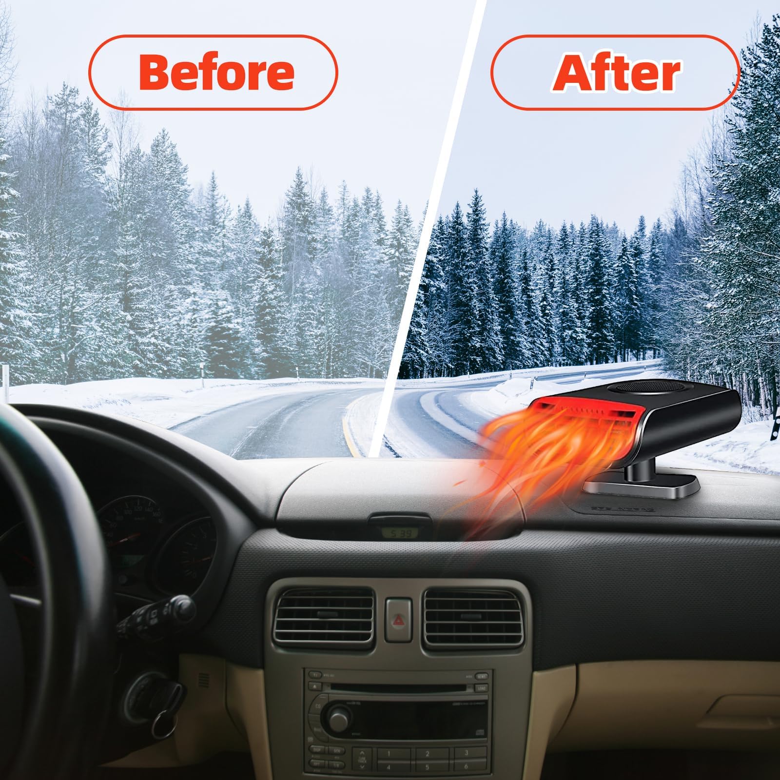 12V 150W Portable Car Heater & Defroster, 2-in-1 Fast Heating Windscreen Defogger, Cigarette Lighter Plug-in for Winter Driving & Emergency Use