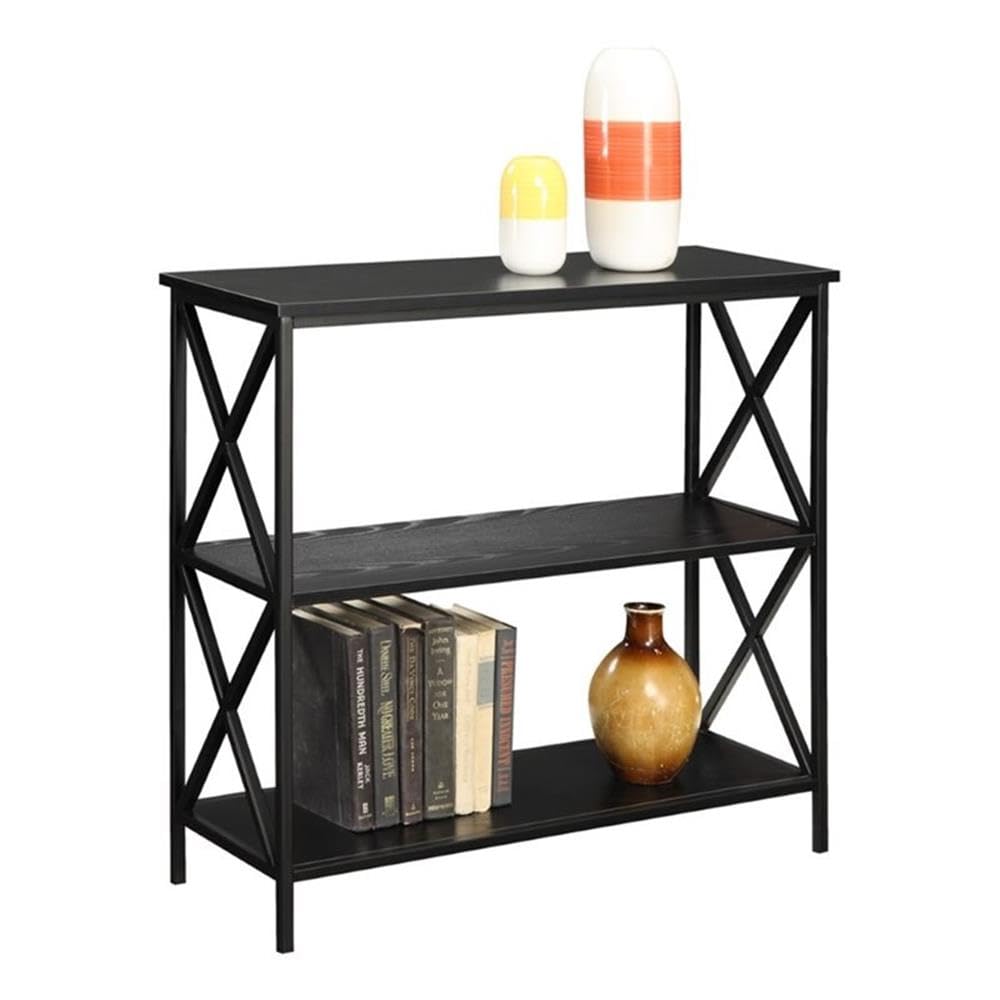 Pemberly Row 2 Shelf Bookcase - Black Wood Finish Book Shelf for Living Room, Bedroom & Office Storage