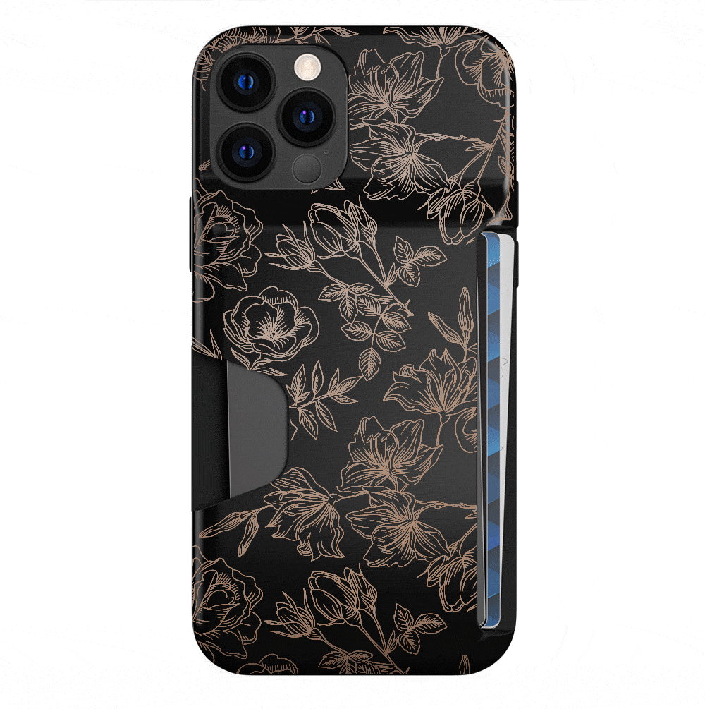 Floral Rose Gold iPhone Wallet Case - Slim Protective Phone Cover with Card Holder for iPhone 13/14/15 - Perfect for Everyday Use, Travel & Shopping