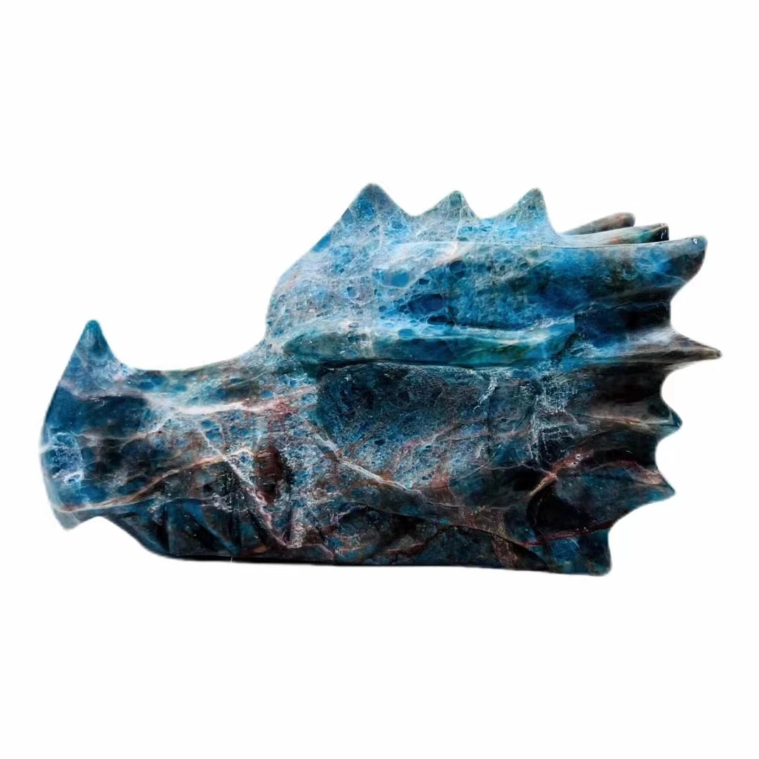Custom Blue Apatite Crystal Dragon Skull Sculpture - Handcrafted Reiki Healing Stone, Unique Home Decor & Spiritual Gift for Men | Meditation, Feng Shui, Crystal Collection Display