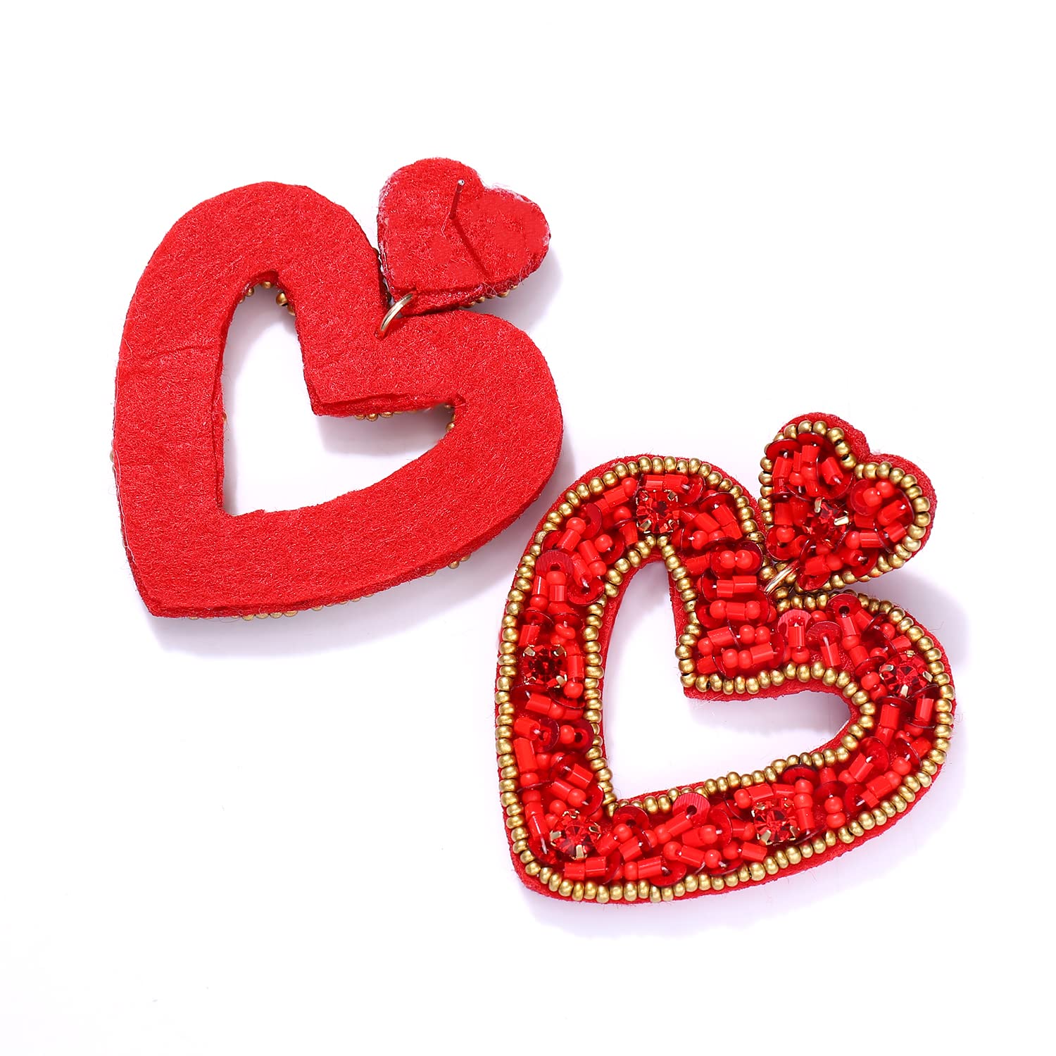 Beaded Heart Earrings for Women - Elegant Seed Bead Heart Hoop Dangle Earrings | Valentine's Day Gift, Party Jewelry & Romantic Date Accessories